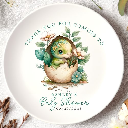 Floral Dinosaur Egg Watercolor Baby Shower Paper Plates