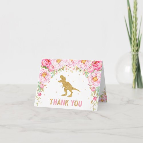 Floral Dinosaur T_Rex Birthday Party Thank You Card