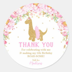 Floral Dinosaur Thank You Favor Tutu Brachiosaurus Classic Round Sticker