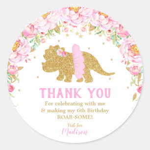 Floral Dinosaur Thank You Favor Tutu Triceratops Classic Round Sticker