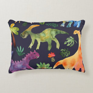 Floral Dinosaurs: Watercolor Fabric Design Accent Pillow