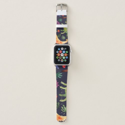 Floral Dinosaurs Watercolor Fabric Design Apple Watch Band