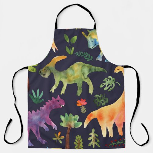 Floral Dinosaurs Watercolor Fabric Design Apron