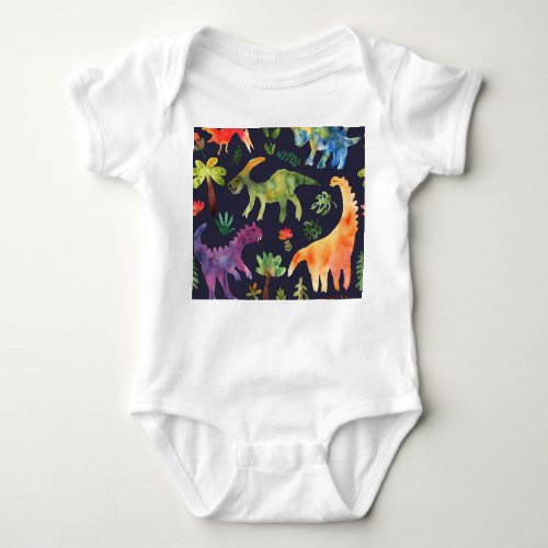 Floral Dinosaurs Watercolor Fabric Design Baby Bodysuit