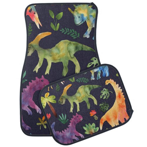 Floral Dinosaurs Watercolor Fabric Design Car Floor Mat