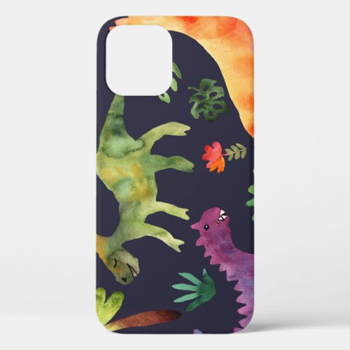 Floral Dinosaurs Watercolor Fabric Design iPhone 12 Case