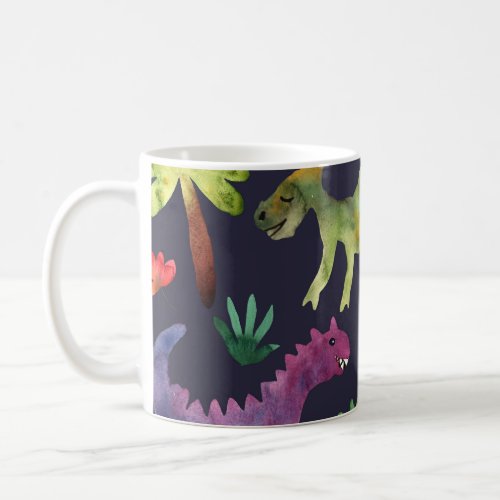 Floral Dinosaurs Watercolor Fabric Design Coffee Mug