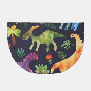 Floral Dinosaurs: Watercolor Fabric Design Doormat
