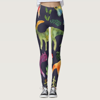 Floral Dinosaurs: Watercolor Fabric Design Leggings
