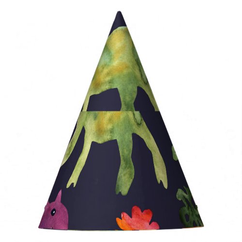 Floral Dinosaurs Watercolor Fabric Design Party Hat