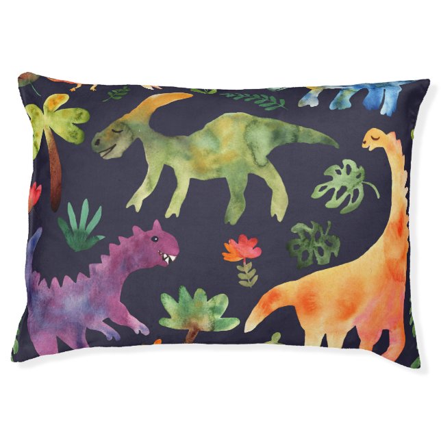 Floral Dinosaurs: Watercolor Fabric Design Pet Bed (Front)