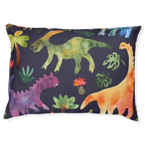 Floral Dinosaurs Watercolor Fabric Design Pet Bed