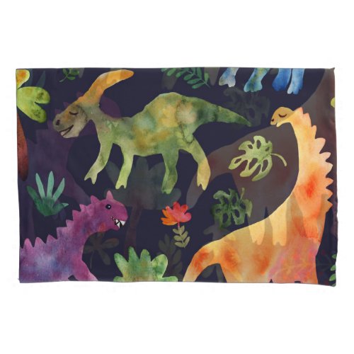Floral Dinosaurs Watercolor Fabric Design Pillow Case