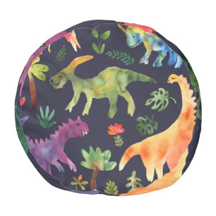 Floral Dinosaurs: Watercolor Fabric Design Pouf