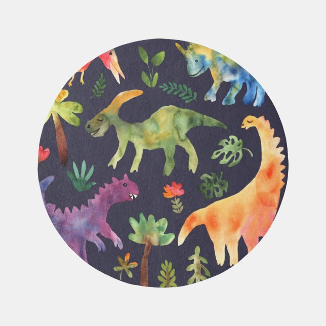 Floral Dinosaurs: Watercolor Fabric Design Rug (Front)