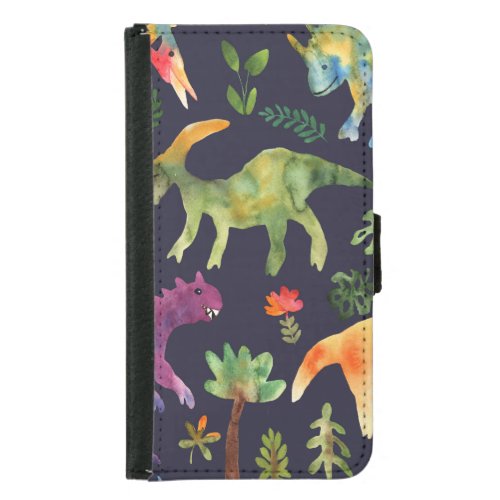 Floral Dinosaurs Watercolor Fabric Design Samsung Galaxy S5 Wallet Case