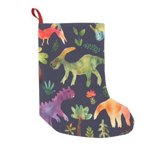 Floral Dinosaurs Watercolor Fabric Design Small Christmas Stocking