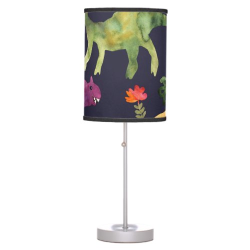 Floral Dinosaurs Watercolor Fabric Design Table Lamp
