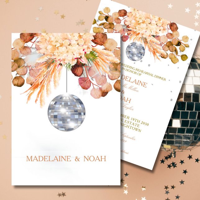 Floral Disco Ball Elegant Chic Wedding Rehearsal Invitation (Creator Uploaded)
