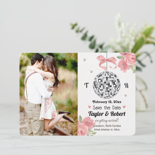 Floral Disco Ball Wedding Save the Date