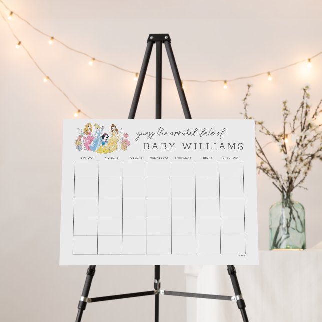 Floral Disney Princess | Guess the Due Date Foam Board (In Situ (Stand))