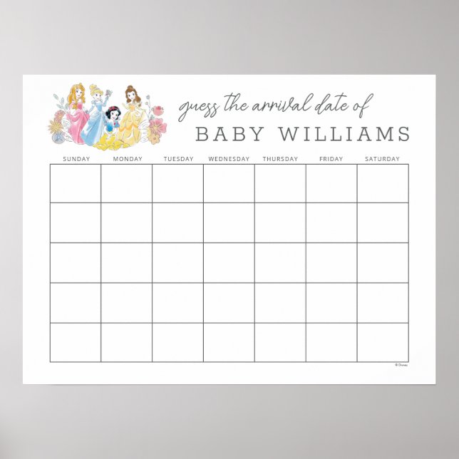 Floral Disney Princess | Guess the Due Date Poster (Front)