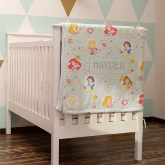 Floral Disney Princess Portrait Pattern Fleece Blanket