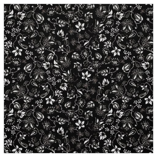 Floral ditsy elegant rustic black white pattern fabric