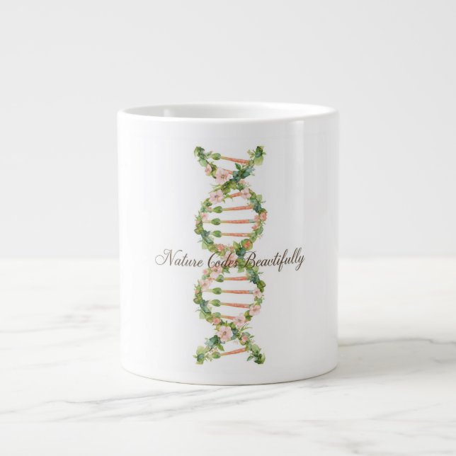 Floral DNA Helix Watercolor Art Giant Coffee Mug (Front)