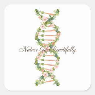 Floral DNA Helix Watercolor Art Square Sticker