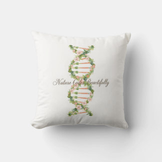 Floral DNA Helix Watercolor Art Throw Pillow