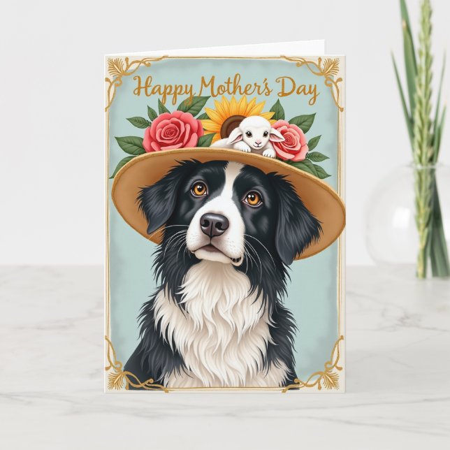 Floral Dog And Lamb Art Mothers Card (Front)