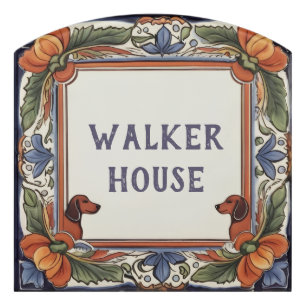 Floral Dog Custom House Name Plate Sign Plaque