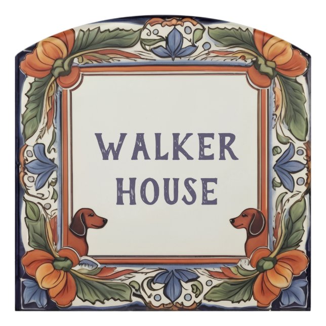 Floral Dog Custom House Name Plate Sign Plaque (Contour Front)