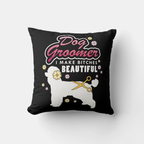 Floral Dog Groomer Gift Pet Grooming Dog Lover Throw Pillow