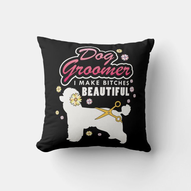 Floral Dog Groomer Gift Pet Grooming Dog Lover Throw Pillow (Front)