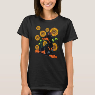 Floral Dog Owner Pet Dog Sunflower Doberman T-Shirt