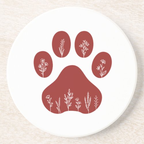 Floral Dog Paw Print Coaster with Wildflowers