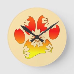 Floral Dog Paw Print Round Clock