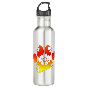 Floral Dog Paw Print Stainless Steel Water Bottle