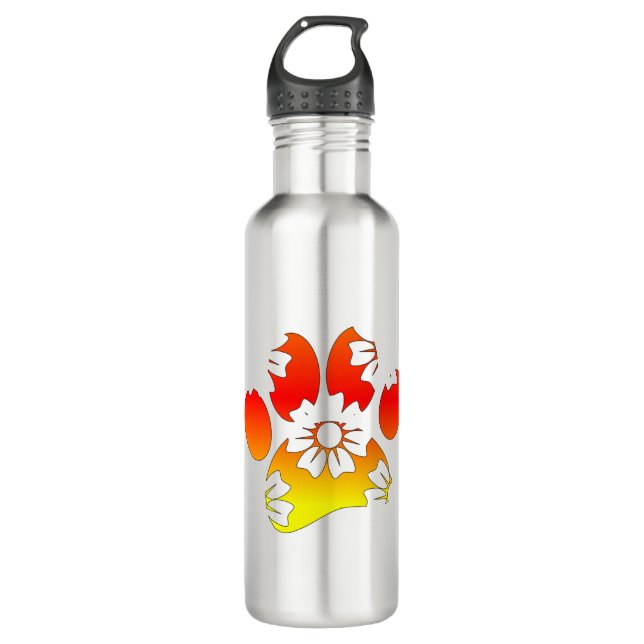 Floral Dog Paw Print Stainless Steel Water Bottle (Front)