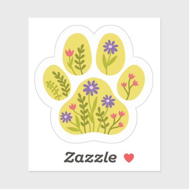 Floral Dog Paw Print Sticker – Cute Botanical Pet  (Sheet)