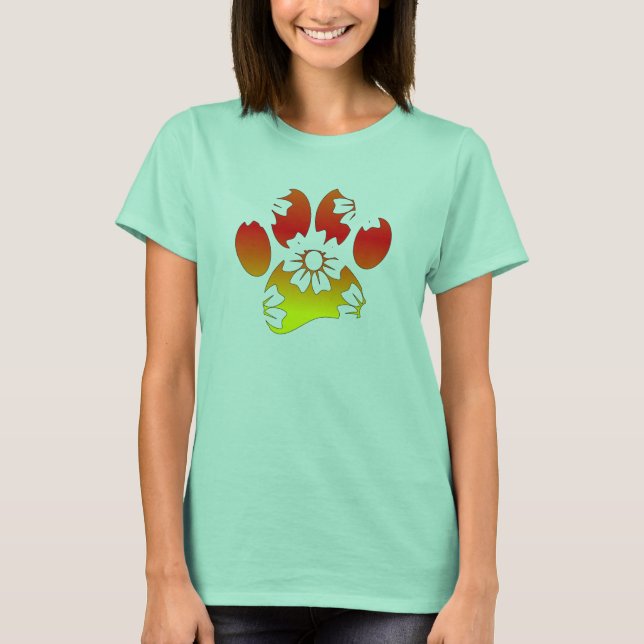 Floral Dog Paw Print T-Shirt (Front)