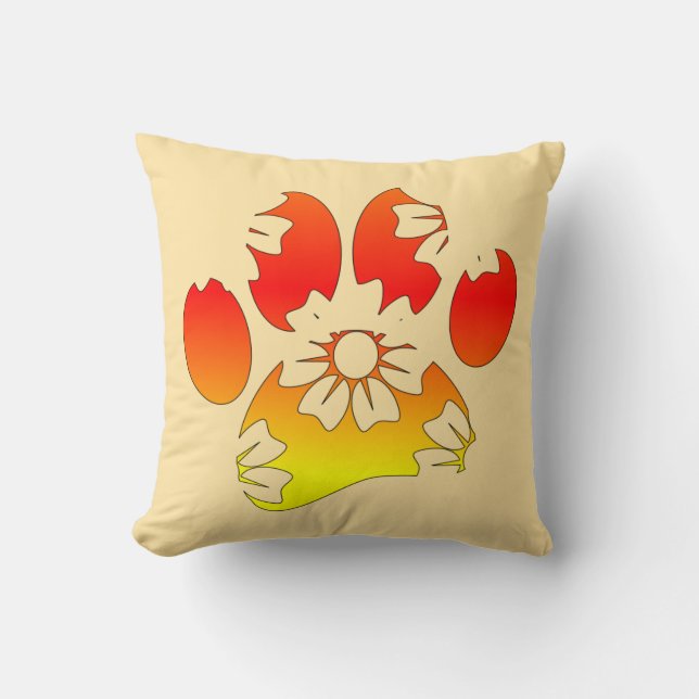 Floral Dog Paw Print Throw Pillow (Front)