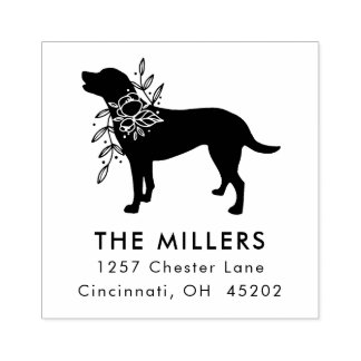 Floral Dog Personalized Square Address Stamp