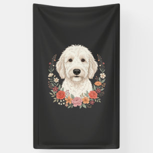 Floral Dog Portrait Botanical Wreath Banner