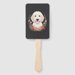 Floral Dog Portrait Botanical Wreath Hand Fan