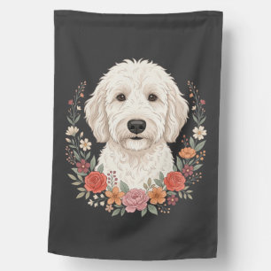 Floral Dog Portrait Botanical Wreath House Flag
