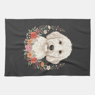 Floral Dog Portrait Botanical Wreath Kitchen Towel