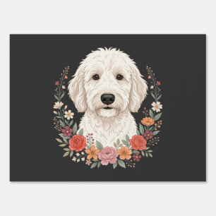 Floral Dog Portrait Botanical Wreath Sign